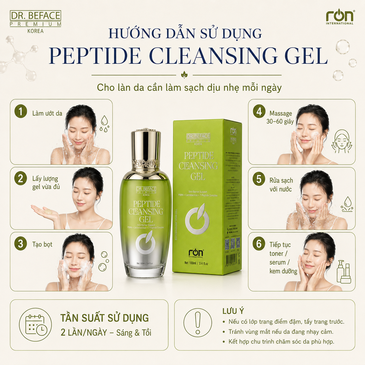 RON DR. BEFACE PREMIUM PEPTIDE CLEANSING GEL/Gel rửa mặt Peptide phục hồi da cao cấp